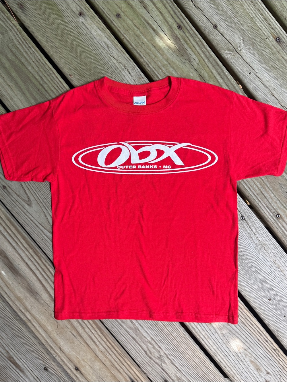 NWOT Gildan OBX Outer Banks NC vacation Red Graphic T-Shirt Youth Small 6-8